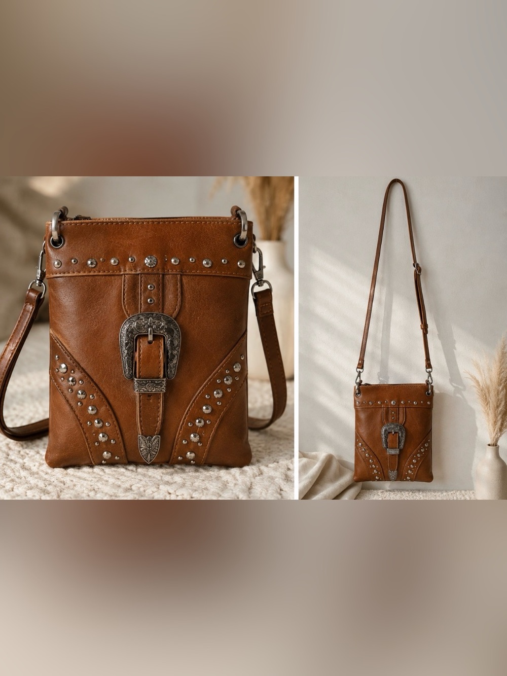 NWOT American Bling Brown Studded Crossbody Bag. SzOS